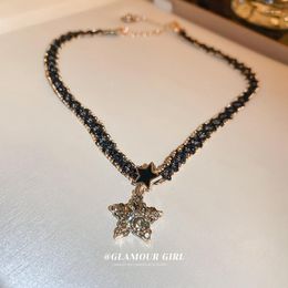 Chains TIOWIOS 2023 Zircon-set Star Drip Oil Woven Fashion Collarbone Chain Girl For Women Sweet Cool High-end Necklace