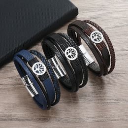 Classic Men Style Multi Layered Leather Bracelet Life Tree Charm Cuff Bracelets Jewellery for Gift