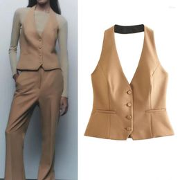 Women's Vests Halter For Women 2023 Vintage Single Breasted Sleeveless Jackets Coat Sexy V-Neck Backless Waistcoat Summer Tops Sets