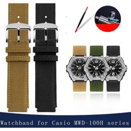 20mm Nylon Bracelet For Casio Steel Heart MWA-100HD-1A Canvas Watch Band MWD-100H Black Samurai Wristband Watch Accessories