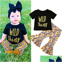 Clothing Sets Baby Summer Toddler Girl Clothes Set Short Sleeve T Shirt Top Add Sunflower Bell-Bottom Pants 2Pcs Outfit Set1 Drop Deli Dhncb