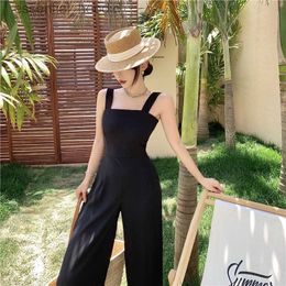 Women's Jumpsuits Rompers Black Back Cut Out Jumpsuit L230918