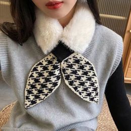 Winter Faux Fur Scarf Luxury Plush Warm Neck Collar Scarves Cross Polka Dot Scarf Cute Girl Knitted Scarfs For Ladies Keep Warm