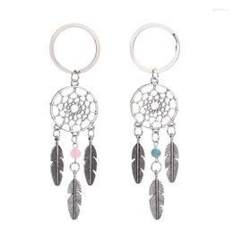 Decorative Figurines Dream Catcher Key Chain Pink Green Beads Hanging Bag Door Pendant Bohemian Style Gift For Women