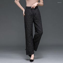 Women's Pants Diamond Plaid Thicken Warm Down Cotton Trousers 2023 Autumn Winter Fashion Women Casual Loose High Waist Wide Leg