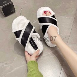 Slippers Slippers Women 2022 Autumn and Winter New Open Toe Plush Home Women's Slippers Cross Thick Cotton Slippers Women Korean Style x0916