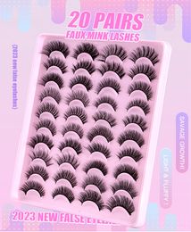 Multilayer Thick Natural 20 Pairs Fluffy False Eyelashes Extensions Naturally Soft Light Handmade Reusable Faux Mink Fake Lashes Full Strip Lash Beauty Supply