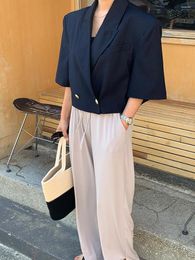 Women's Suits South Korea Ins Summer Design Sense Niche Loose Vertical Stripes Short Suit Jacket Five-point Sleeve Top