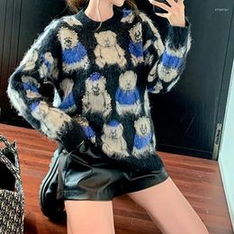 Women's Sweaters Bear Diamond Knitted Sweater Women Loose Outer Wear Pullover Autumn And Winter Mohair 2023 Style