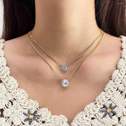 Necklace Earrings Set Gold Silver Color Double Layer With Diamond Round Shiny Full Zircon Long Pendant Necklaces Gift For Girl Accessories
