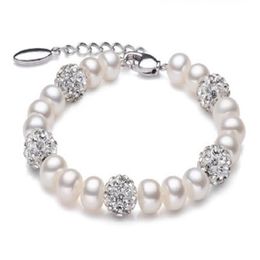 Real Beautiful freshwater pearl bracelet women wedding cultured white pearl bracelet 925 silver jewlery girl birthday gift GB773303H