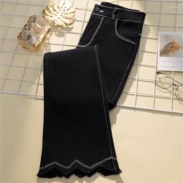 Women's Jeans Gowyimmes Autumn Slim Women Black Lady High Waist Long Wide Leg Pant Big Size L-5XLGirl Flare Denim Pants Trousers PD1670