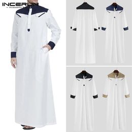 Men's Casual Shirts INCERUN Men Arab Islamic Muslim Kaftan Patchwork Stand Collar Long Sleeve Robes Loose Saudi Arabia Dubai 2418