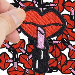 Diy Lipstick patches on clothing iron embroidered patch applique iron on patches sewing accessories badge stickers on clothe bag284h