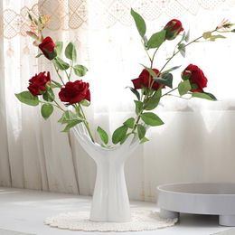 Vases Modern Art White Ceramic Hand Vase For Hydroponic Flower Arrangement Desktop Decoration Home Decor Living Room