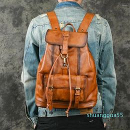 Backpack Anti Theft Man's Genuine Leather Waterproof Laptop Daypack Women Rucksack School Bag Travel Backapack For Man