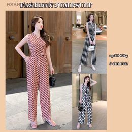 Women's Jumpsuits Rompers Summer New High Waist Slim Belt Korean Temperament Wide Leg Pants Jumpsuit V neck sleeveless jumpsuits Rompers L230918