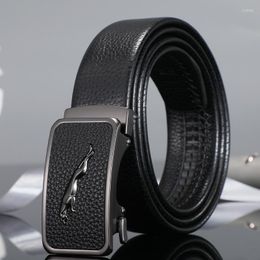 Belts Men Automatic Buckle Leather Belt With Lychee Pattern Business Leisure Outdoor Heavy-Duty Hunting Alloy Waist Seal A3501