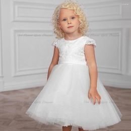 Girl Dresses White Puffy Baby Girls Simple Lace Up Infant Dress For Birthday Toddler Party Gown 2023