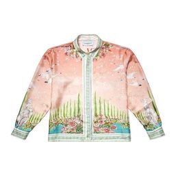 23ss New Casablanca Hawaii beach shirt Men and Women Spotted Dog Silk Court Versatile Long Sleeve Shirt243O