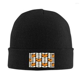 Berets Multistem Birds Black White Orange Bonnet Hat Knit Men Women Unisex Orla Kiely Scandi Warm Winter Skullies Beanies Caps