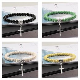 Strand The Cross Pendant Turquoise Elastic Bracelet Trend And Simple Jewelry Fashion Gifts