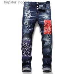 Men's Jeans Unique Mens Badge Black Slim Fit Jeans Fashion Designer Skinny Washed Motocycle Denim Pants Panelled Hip Hop Biker Trousers 1062 L230918