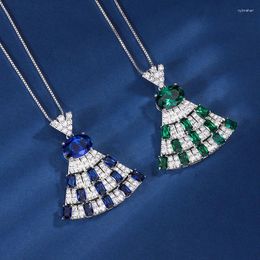 Pendant Necklaces EYIKA Fashion Green Blue Crystal Zircon Fan-shaped Necklace Women Skirt Design Exquisite Wedding Jewelry