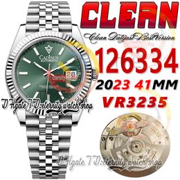 Clean CF Date 41mm 126334 VR3235 Automatic Mens Watch Fluted Bezel Mint Green Dial Stick Markers 904L JubileeSteel Bracelet Super Edition eternity Hombre Watches