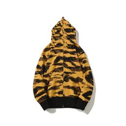 Full Zip Hoodie Sweatshirt Cotton Yellow Camo Sweat Shirts Unisex Size M-XXXL