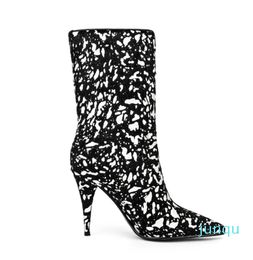 Womens Boots Autumn New Pointed Silver Super High Heels Horse Fur Design Short Boots Women Fashion Shoes