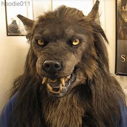 Costume Accessories Werewolf Headwear Costume Adults Halloween Party Cosply Wolf Full Face Cover Scary Mask 220722 L230918