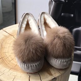 Boots 100 Natural Fur Genuine Leather Women Flat Shoes Fashion Moccasins Casual Loafers Plus Size Winter 230918