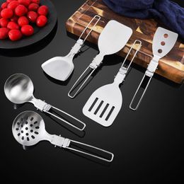 Camping Folding Tableware Stainless Steel Foldable Spoon Spatula Lightweight Dinnerware Outdoor Camping Picnic Equipment LX6118