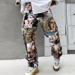 Men's non-jeans pants printed straight loose mid-waist casual trousers mens pattern printing and dyeing trouser187t