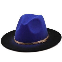 Autumn Winter Men Women New Spray Painted Woolen Jazz Hat with Golden Belt Wide Brim Gradient Color Party Fedora Hats 12 LL