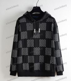 xinxinbuy Men designer Hoodie Sweatshirt 24ss Checkerboard pattern Letter embroidery long sleeve women Black S-2XL