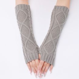 Winter Jacquard Warm Gloves Women's Half-finger Mittens Knitted Warmer Sleeves Long Fingerless Cuff
