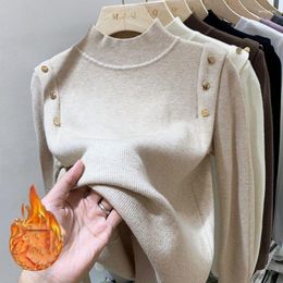 Women's Sweaters 2023 Autumn Winter Fashion Women Sweater Half High Collar One Piece Plush Button Bottom Casual Loose Plug Warm
