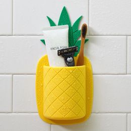 Toothbrush Holders Pineapple Toothbrush Holder Strong Suction Bathroom Toothbrush Silica Gel Shelf Rack Wall Hanging Comb No Glue Storage Rack 230918