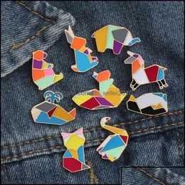 Pins Brooches Pins Brooches Origami Splicing Brooch Rabbit Whale Penguin Enamel Metal Lapel Pin Badges Jewelry 594 H1 Drop Delivery 2 Dhxel