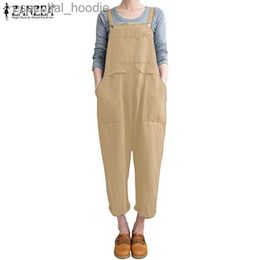 Women's Jumpsuits Rompers ZANZEA Women Sleeveless Dungarees Cotton Linen Loose Casual Pocket Jumpsuits L230918