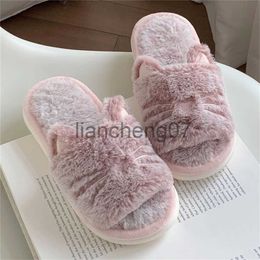 Slippers Breathable Pink Kitten Slippers Home Fluffy Shoes for Women Girls Winter Furry Slides Non-slip Thick Soft Sole Indoor Cat Shoes x0916