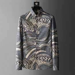 Men's Casual Shirts Business Italy Slim Dress Shirt Social Party Banquet Men Camisas Luxury Print Flower Long Mouwen340S