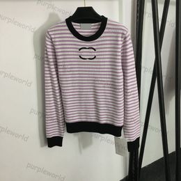 Knitwear Women Embroidery Colour Contrast Striped Design Crew Neck Casual Fashion Long Sleeved Pullover Sweater Top