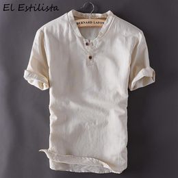 2019 Chinese Mens Casual Short Sleeve Linen Shirt Featured Brand Summer Cotton Linen Clothes Slim Fit Tops Fashion Shirts254C