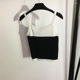 Women's Tanks Small Bead Logo Black And White Contrast Knitted Strap Round Neck Fitness Sports Tank Top