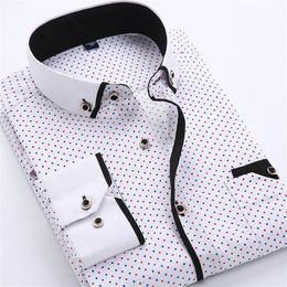 Mens Dress Shirts Designer Casual Slim Fit Long Sleeve Business Shirt Male Dot Print Autumn Formal Cotton Shirts Men New Brand283y