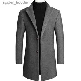 Men's Wool Blends New Autumn Winter Long Overcoat Men Fashion Slim Fit Long Wool Blends Coats Men Solid Business Causal Windbreaker Jackets Men L230919