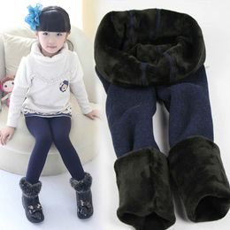 Trousers Winter Fur Girls Leggings Children Kids Thick Warm Elastic Waist Colourful Cotton Bottom Pants 230918